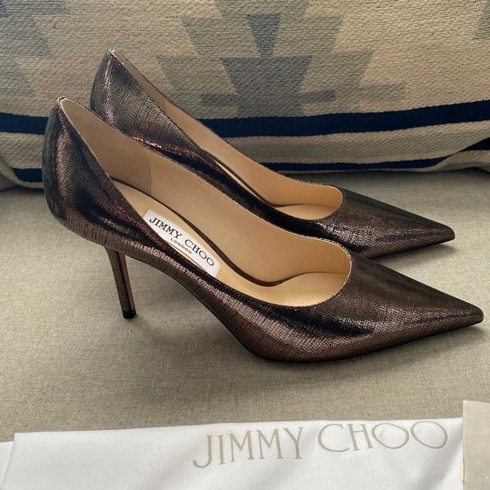 Jimmy Choo Metallic Bronze Pointed-Toe Stiletto Pumps - Picture 8 of 12